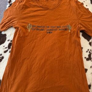 Orange Graphic Tee with Western Print